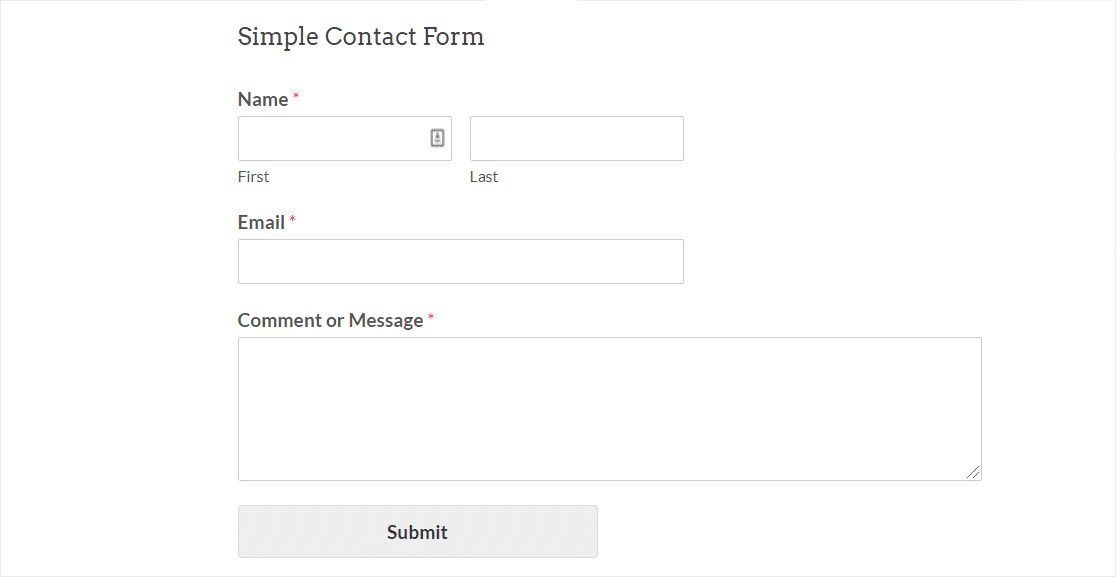 Simple contact form in WPForms