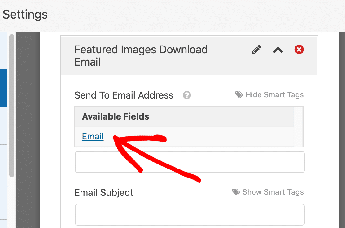 Add smart tag for the email field