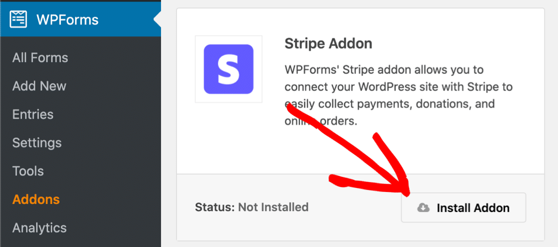 Install the Stripe addon for WPForms