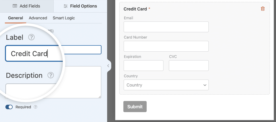 Changing the label of the Stripe Credit Card field