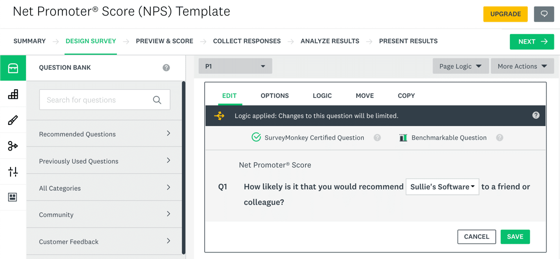 SurveyMonkey survey builder