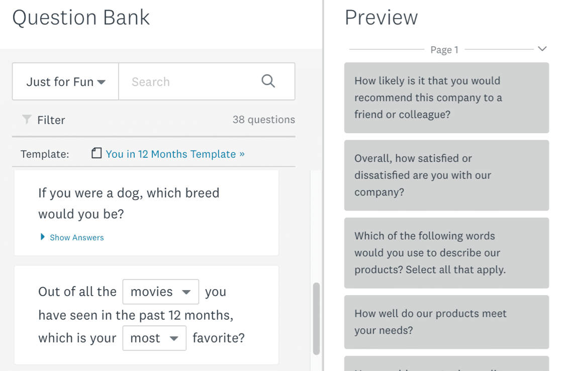 SurveyMonkey question bank