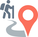 User journey icon with hiker and location pin