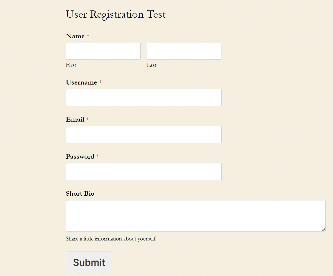 user registration form