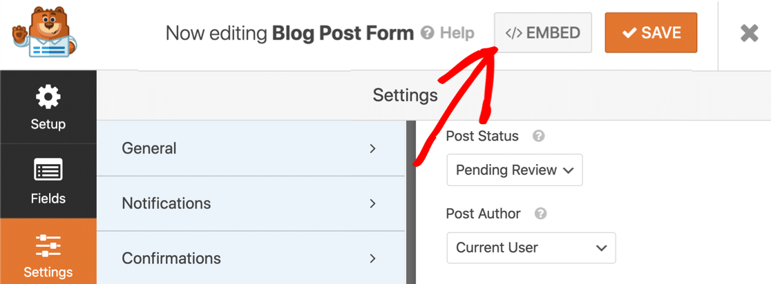 Embed user submitted post form in WordPress