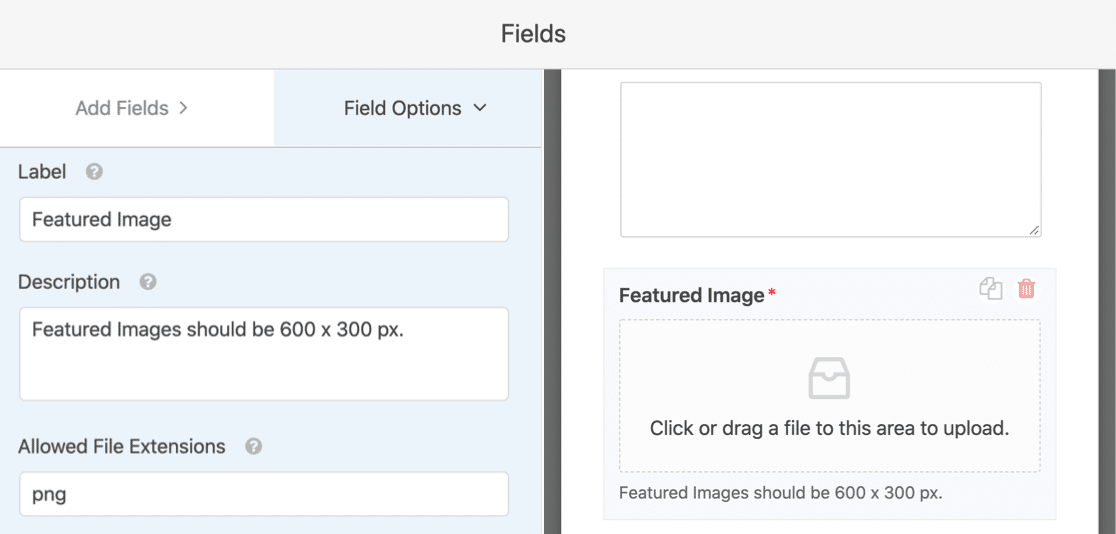 Featured image field on the user submitted post form template