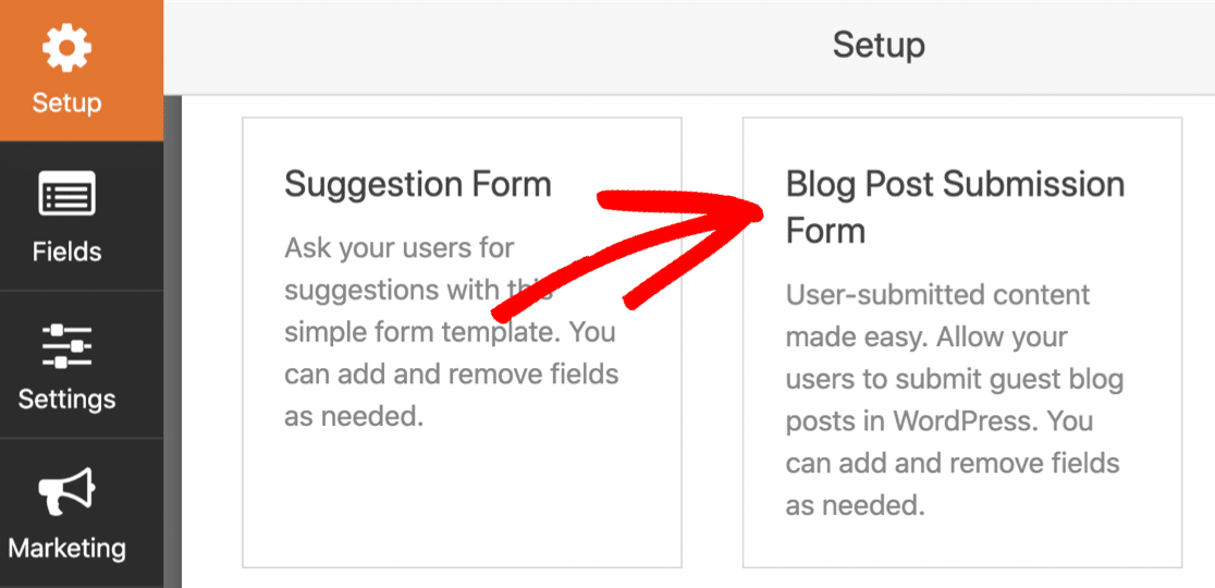 Select the user submitted post form template