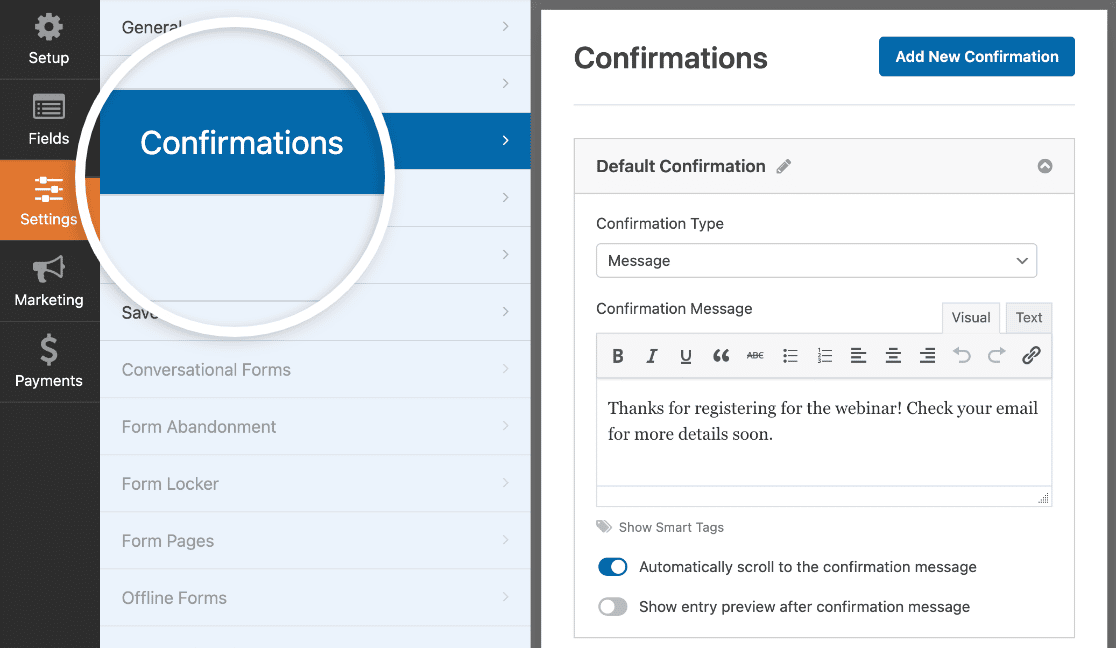 Customizing the confirmation message for your webinar registration form