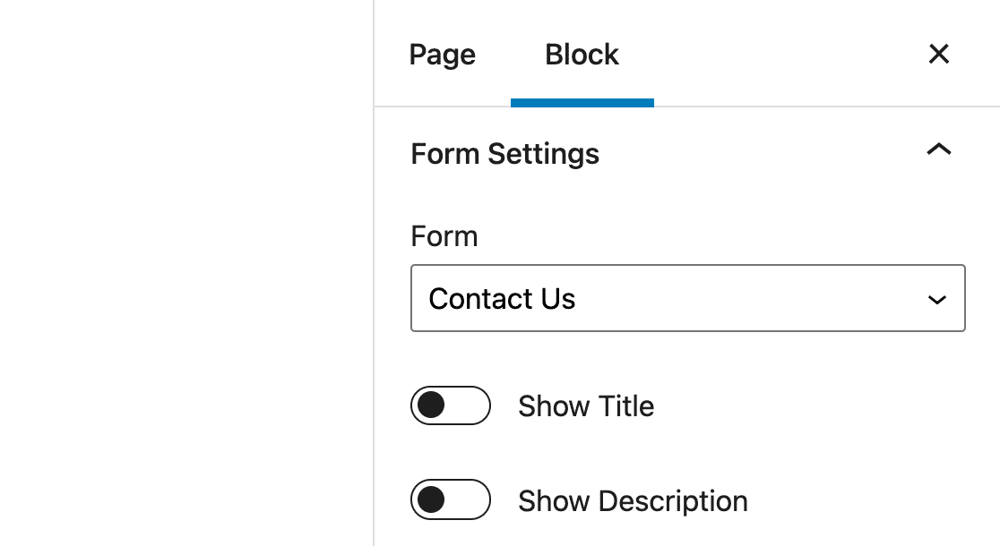 The WPForms block settings