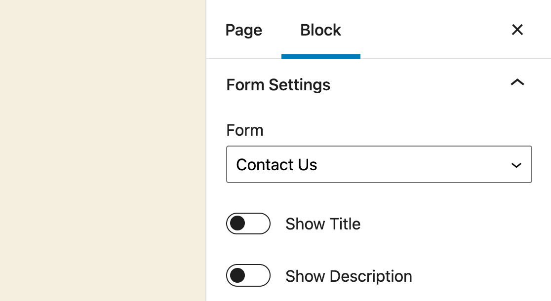 The WPForms block settings