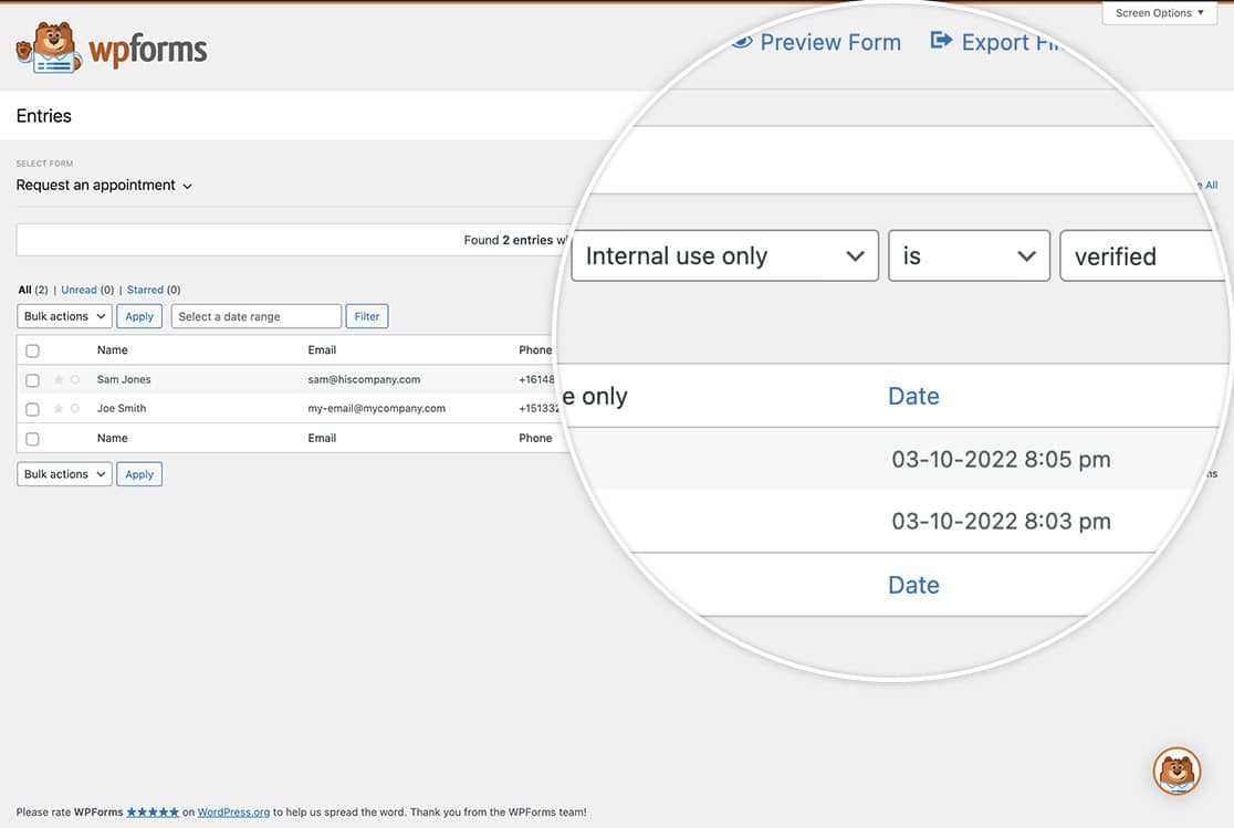 You've now successfully provided a filterable internal field to your form.