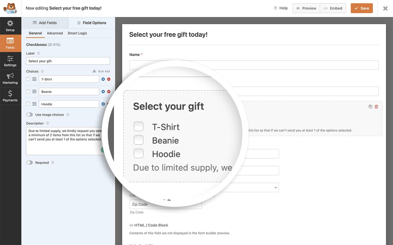 create your form and add your checkbox form field