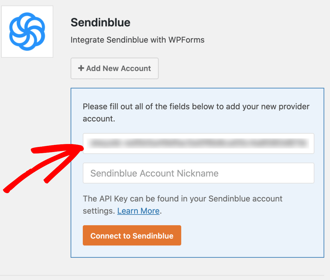 Enter Sendinblue API Key On WPForms