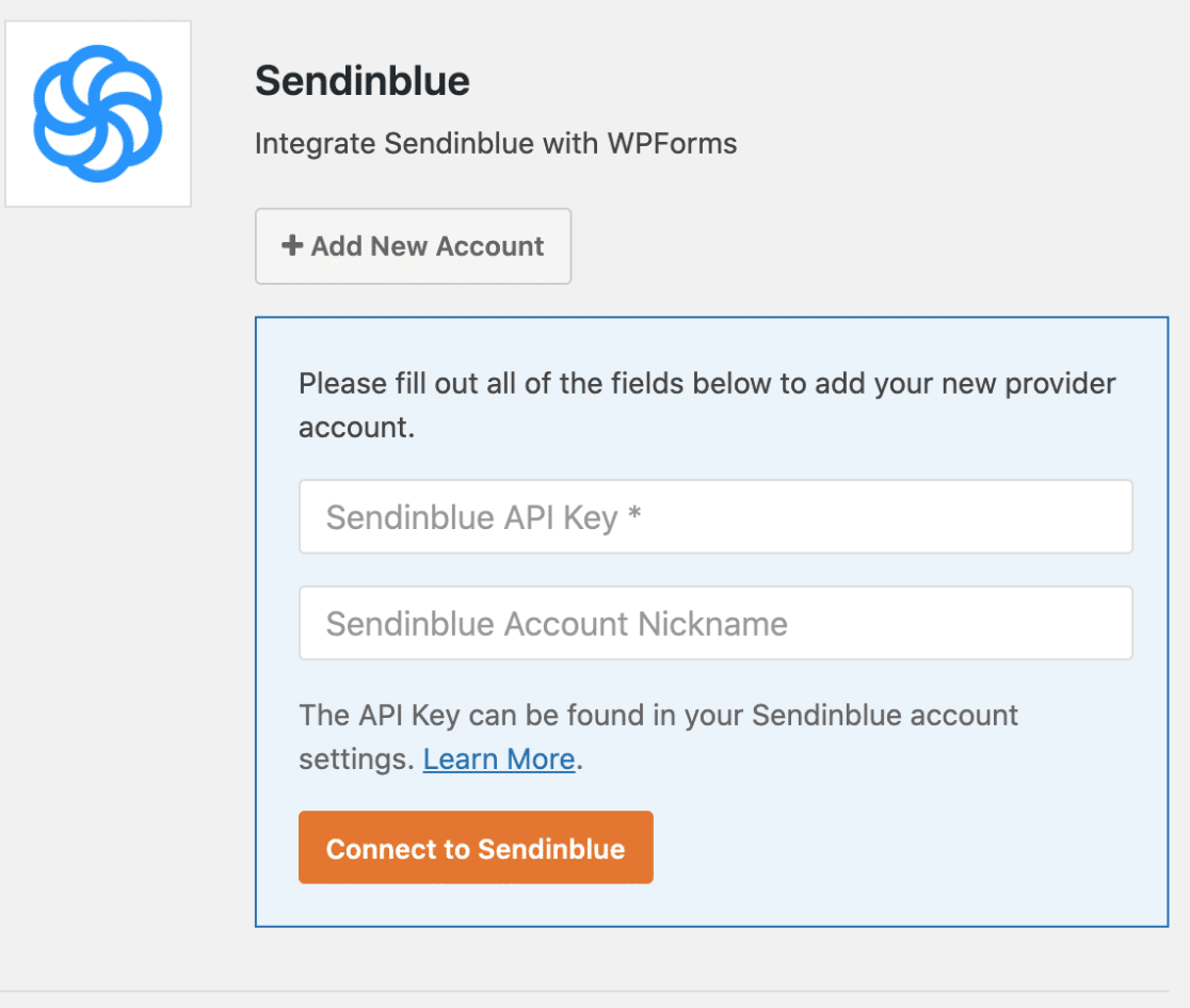 Enter the API key for Sendinblue