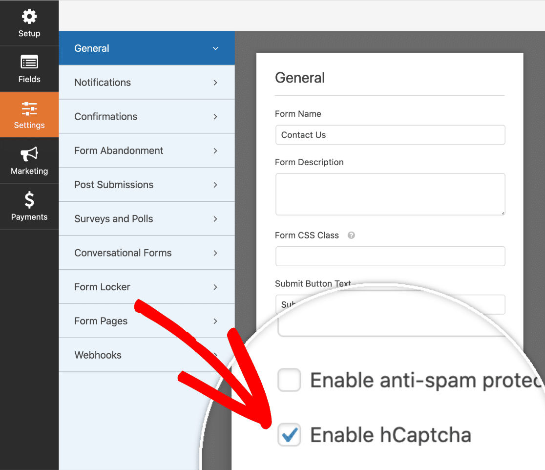 Enable hCaptcha In WPForms Settings