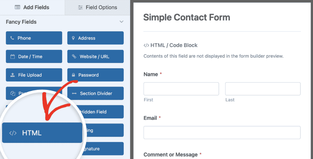 HTML Field - WPForms Adding an HTML field to a contact form