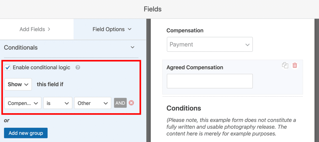 Conditional logic on compensation field