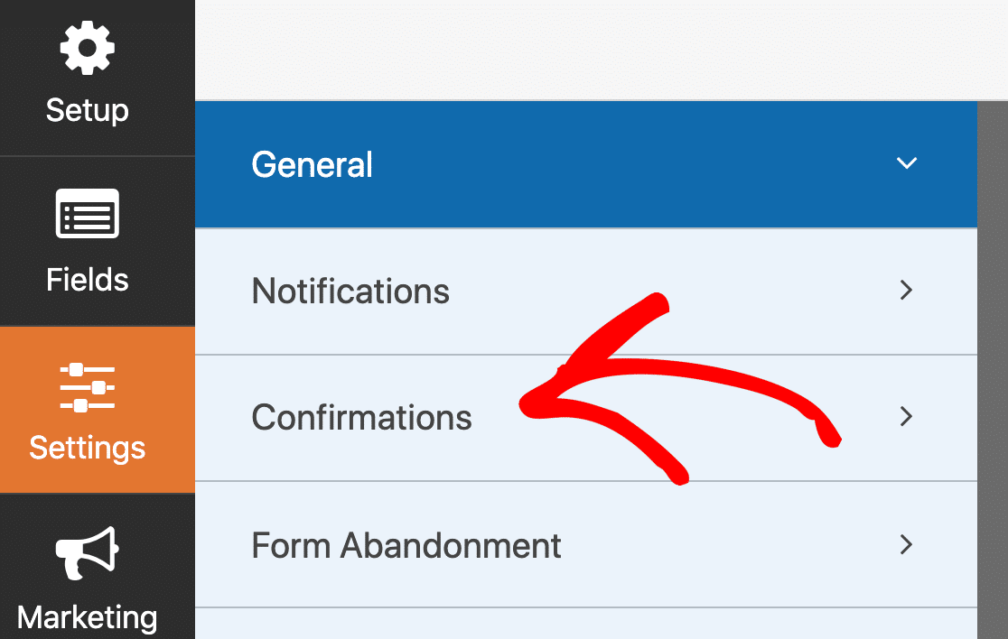 Confirmation settings for Facebook Pixel form submissions