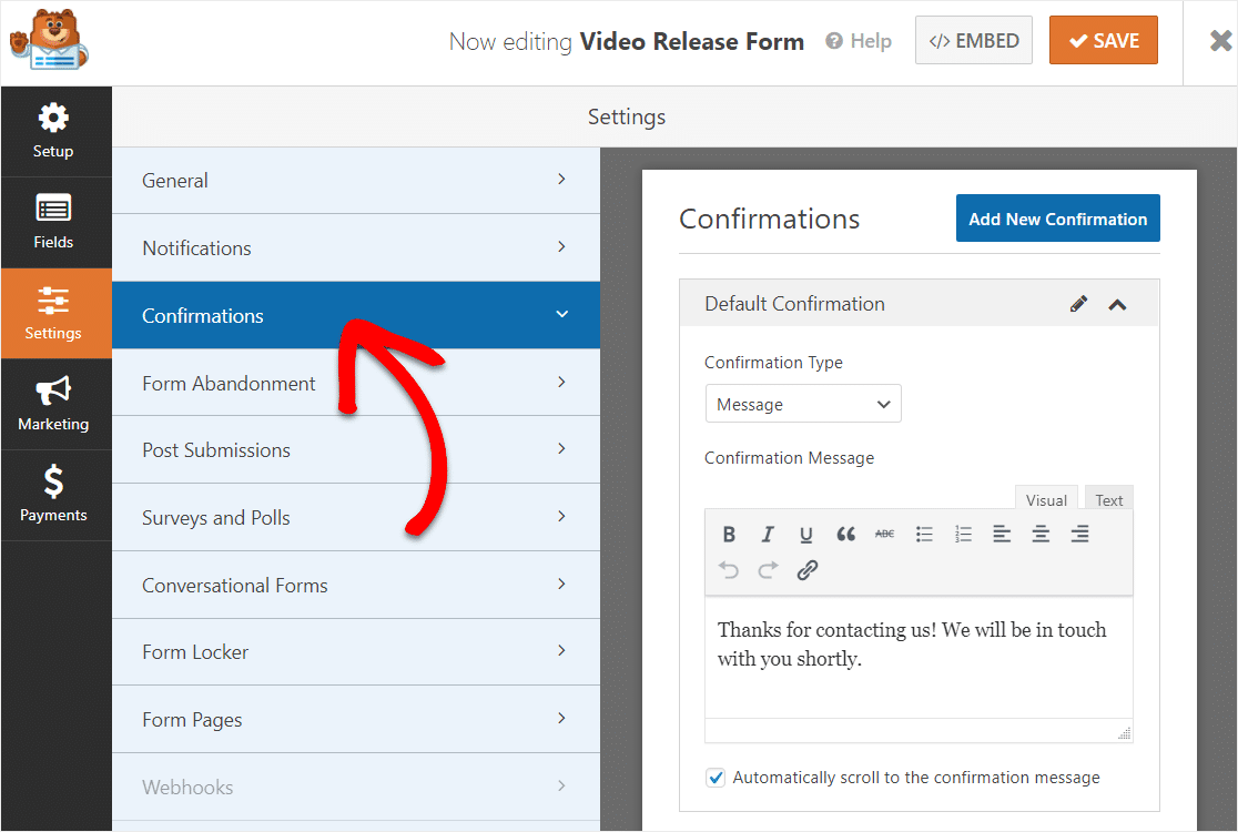 confirmations on video release form