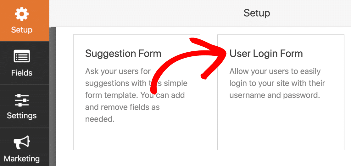Select the custom login form template