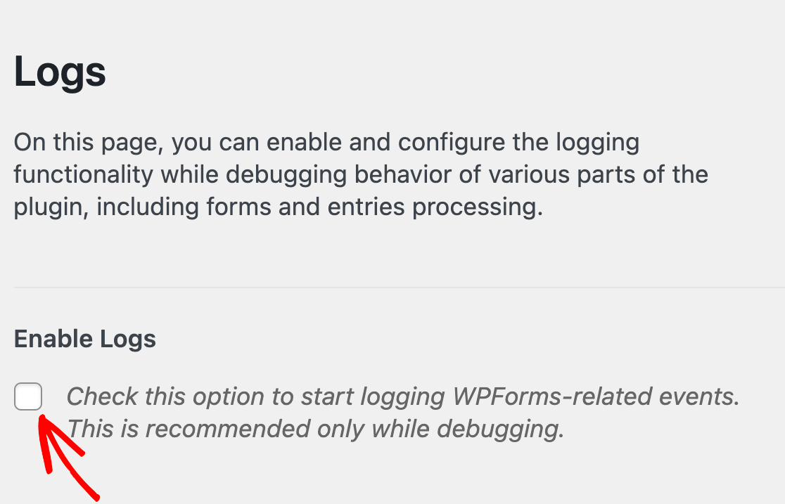 Disabling WPForms logs