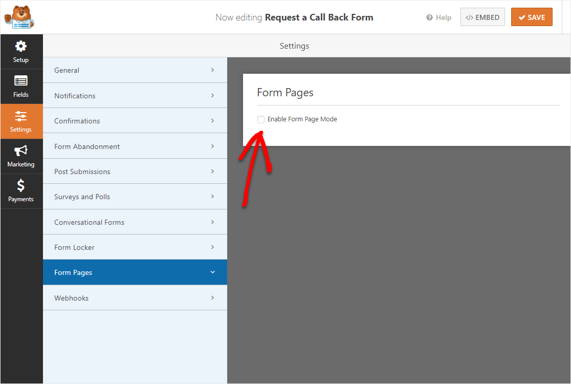 enable form page mode