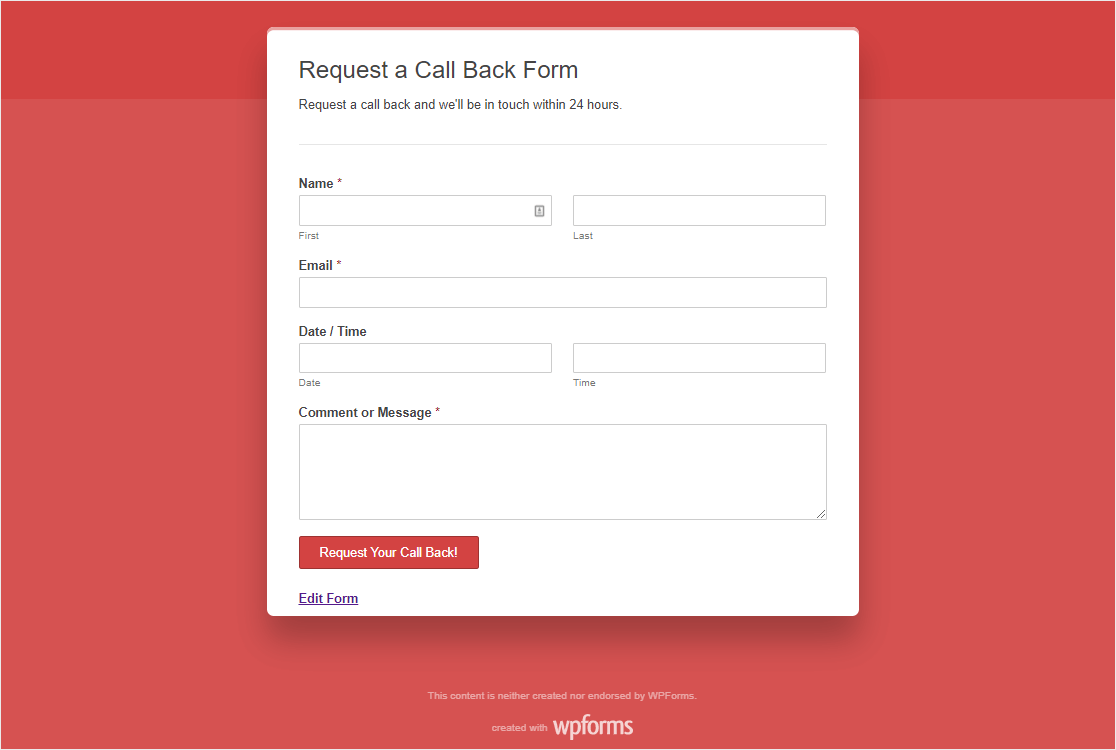 finished called back form with form pages addon