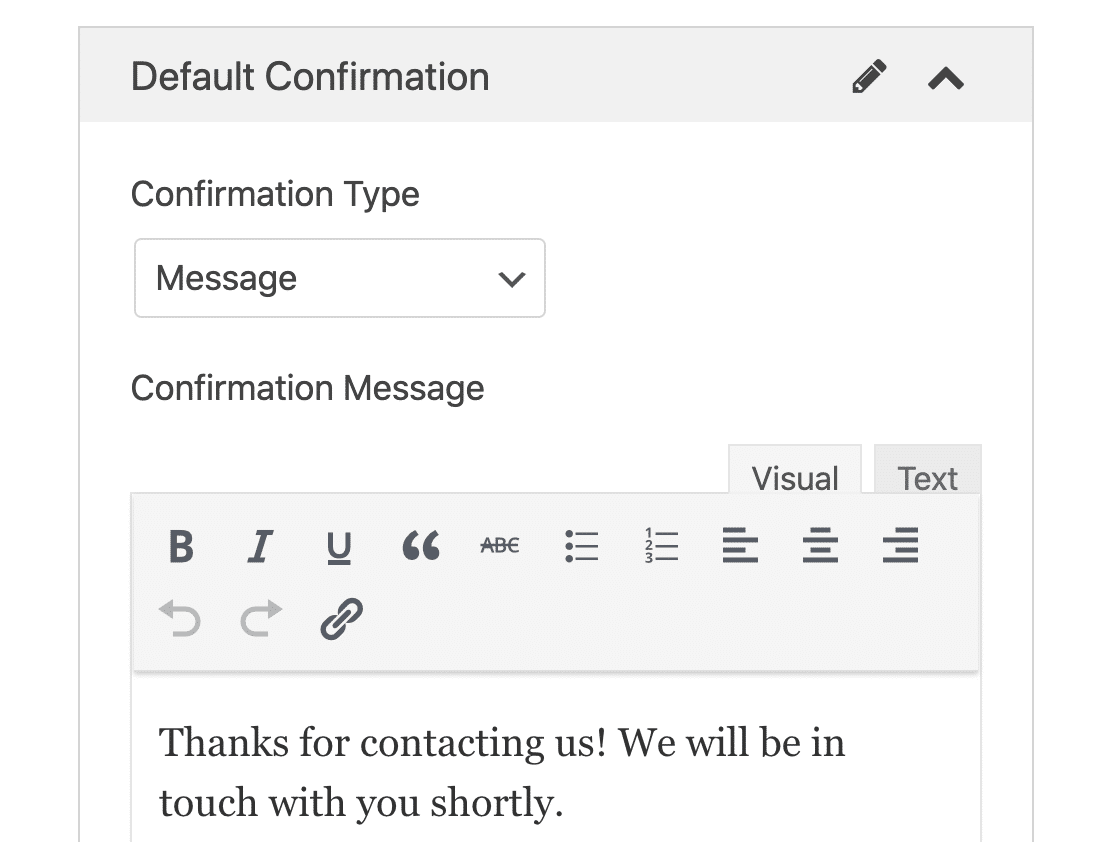 Contact form confirmation message