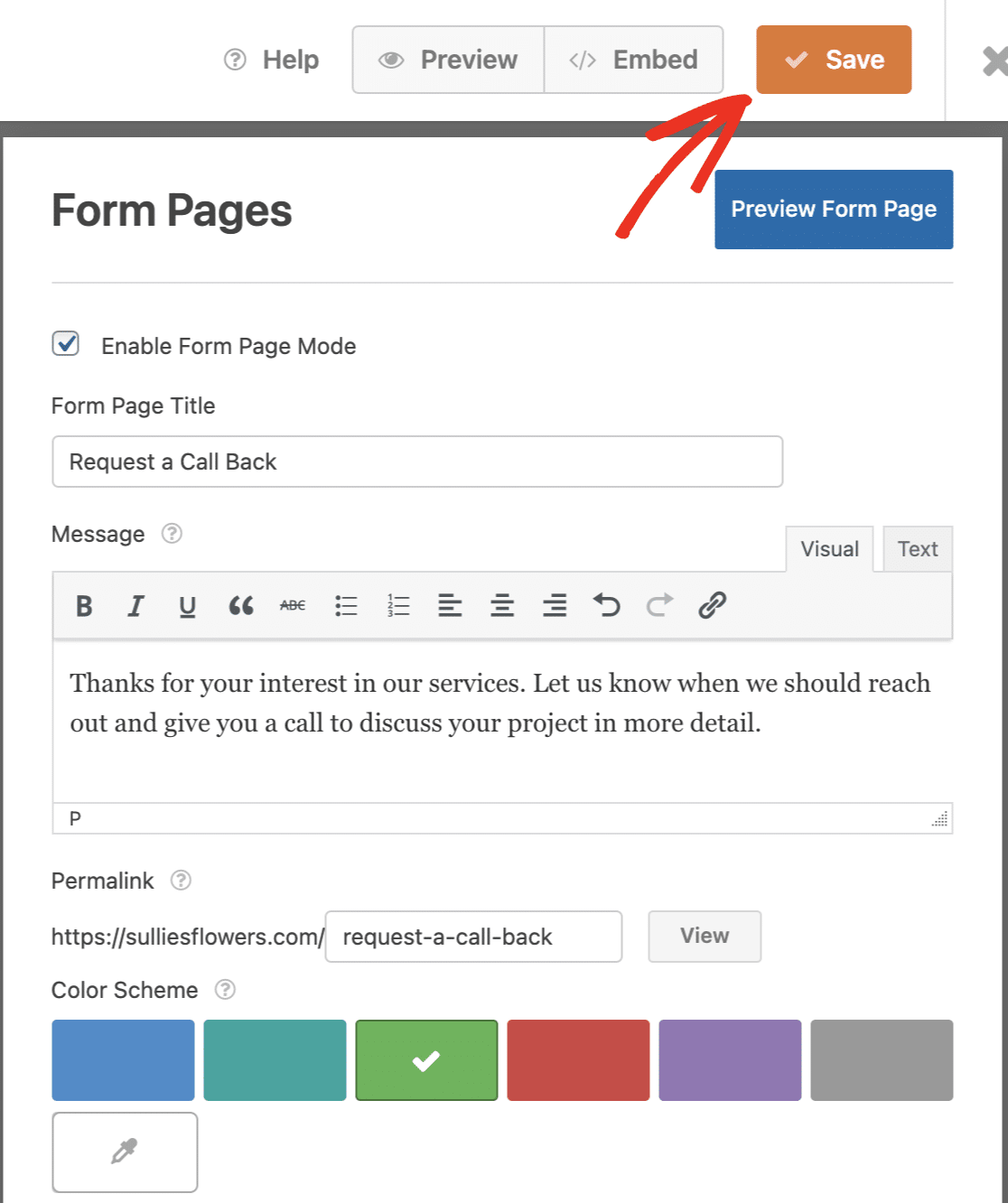 Saving Form Pages settings