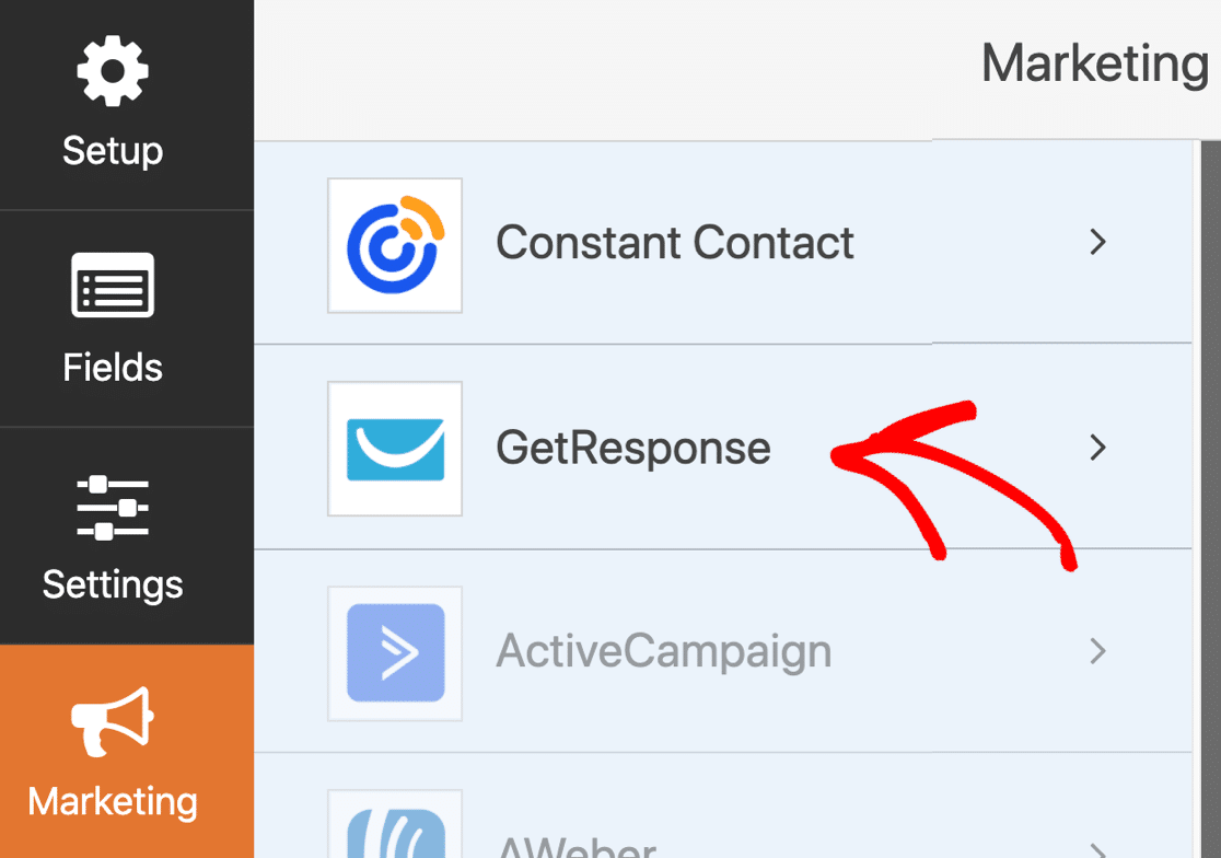 GetResponse WordPress form settings