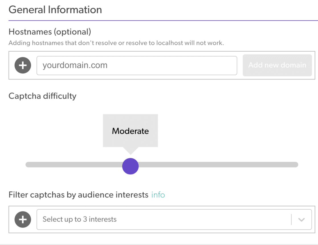 hCaptcha General Information About Site, Captcha Difficulty, and Captcha Filter