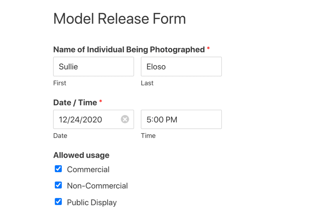 Online model release form