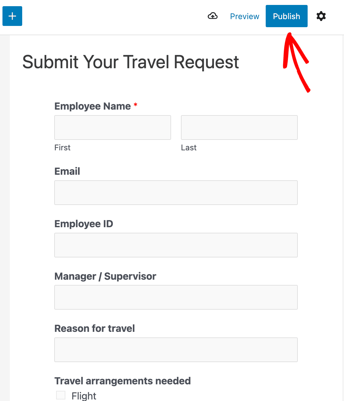 Publishing your travel request form