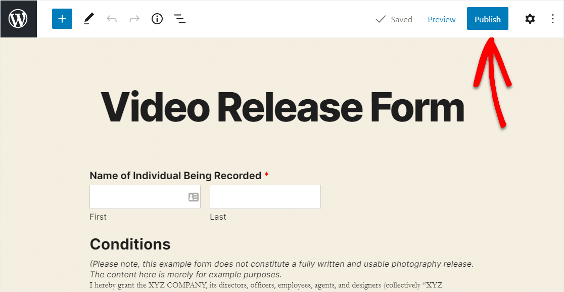 publish video release form on website