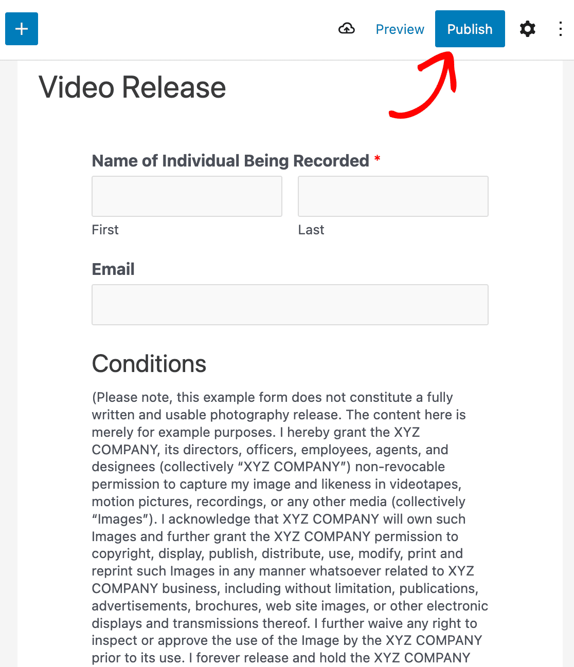 Publishing your video release form
