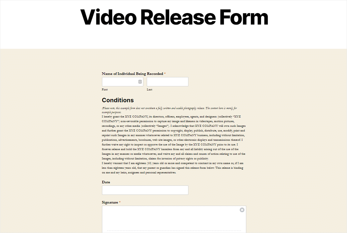 published video release form