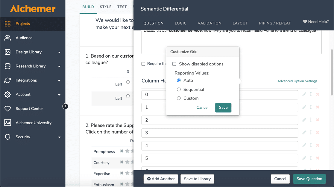 Semantic differential in Alchemer