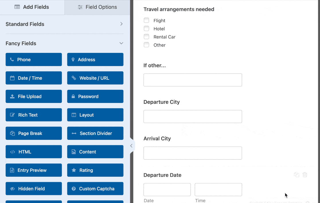 Adding a File Upload field to a travel request form