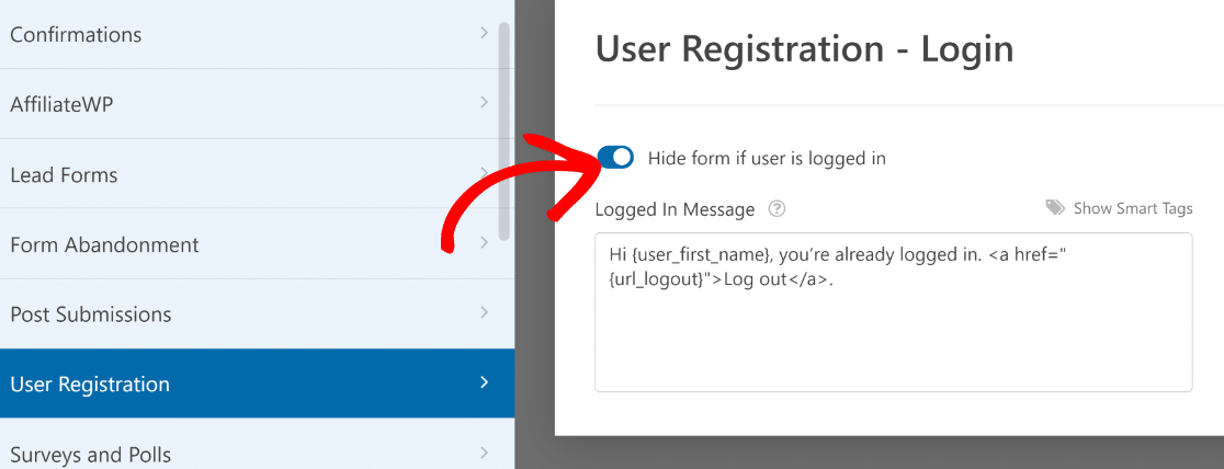 User registration settings