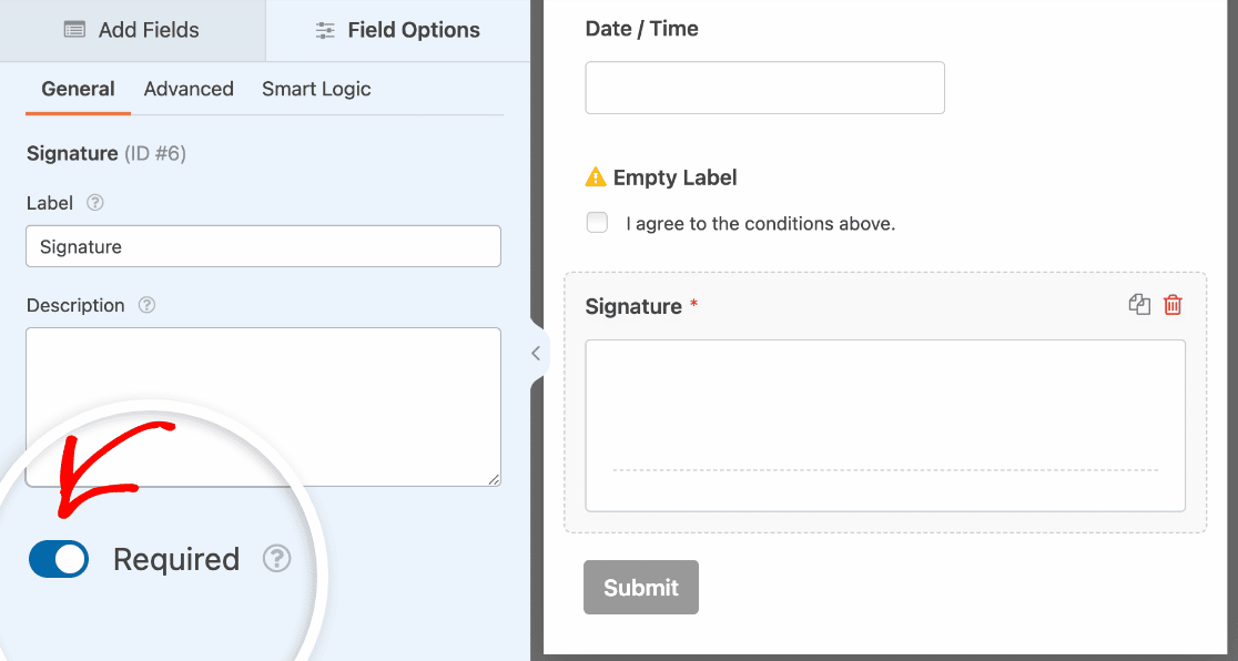 Adding a required Signature field to a video release form