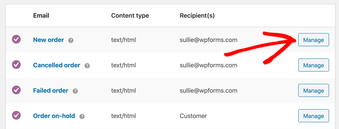Manage WooCommerce email