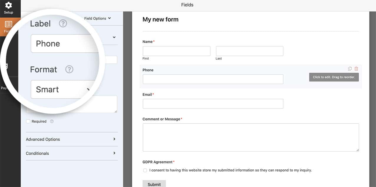 Add a Smart Phone form field to your form