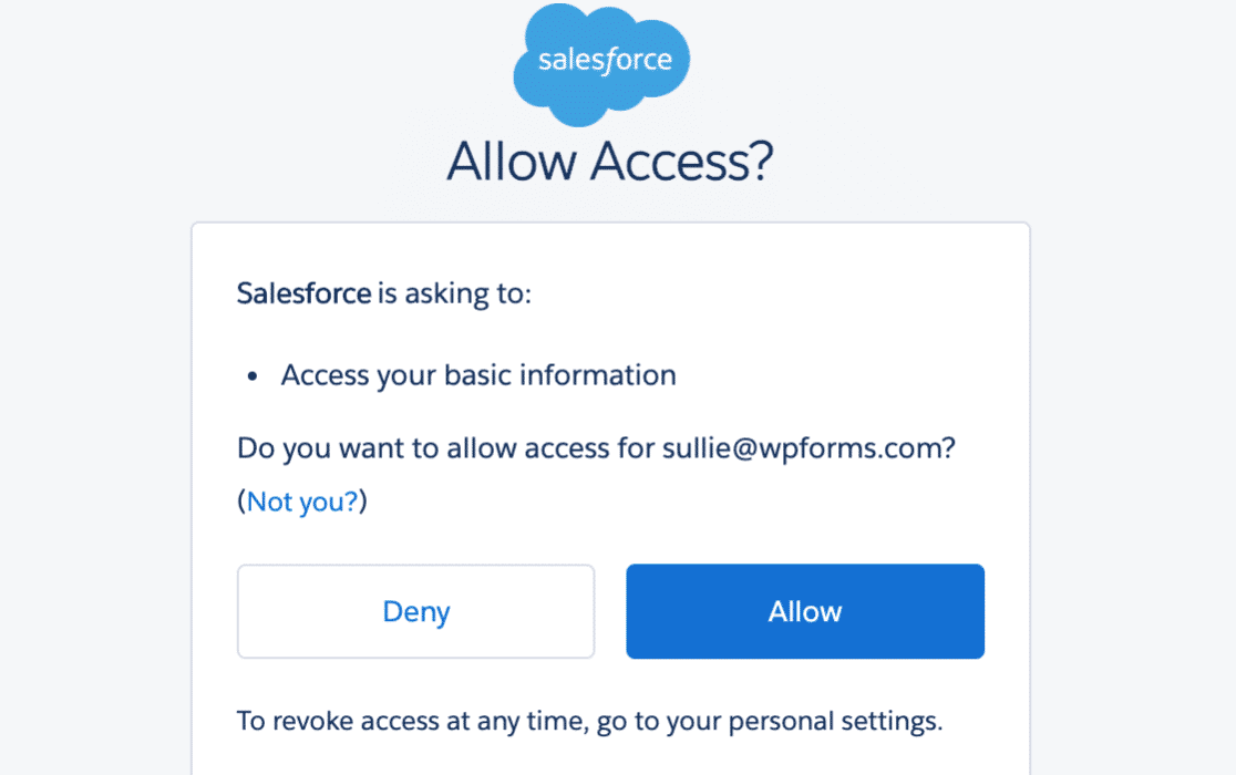 Allowing WPForms to access your Salesforce account