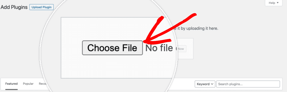 Red arrow pointing towards the Choose File button