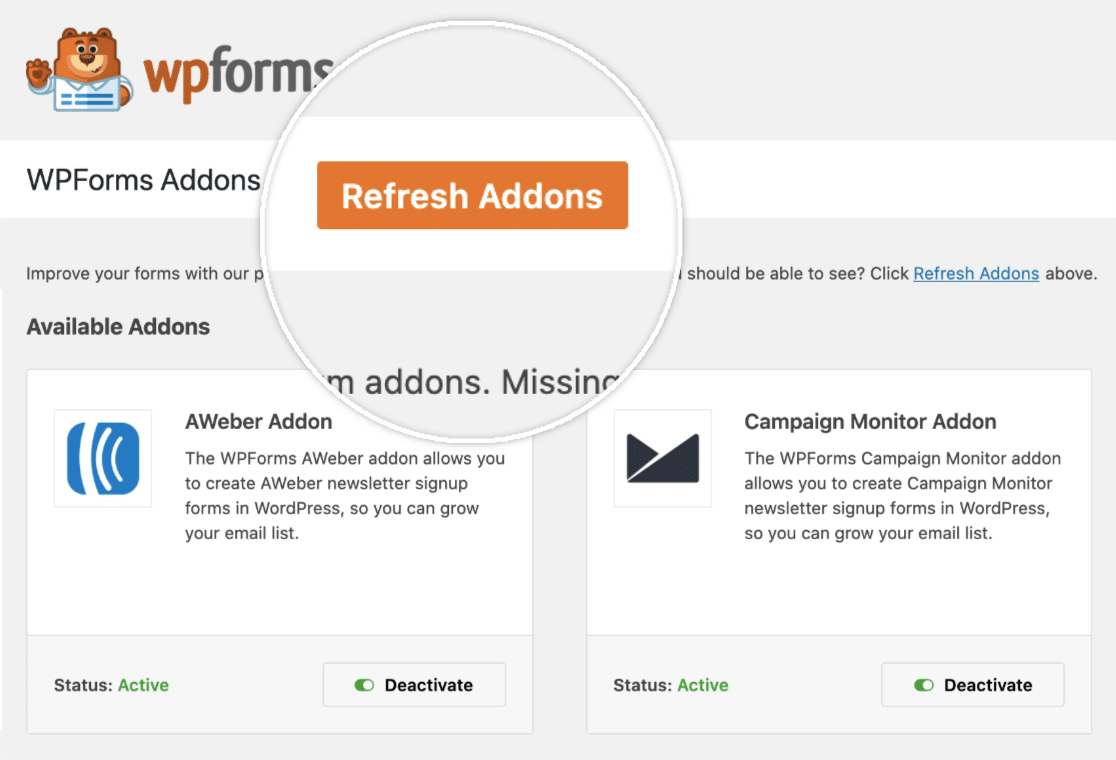 Refresh Addons Option For WPForms