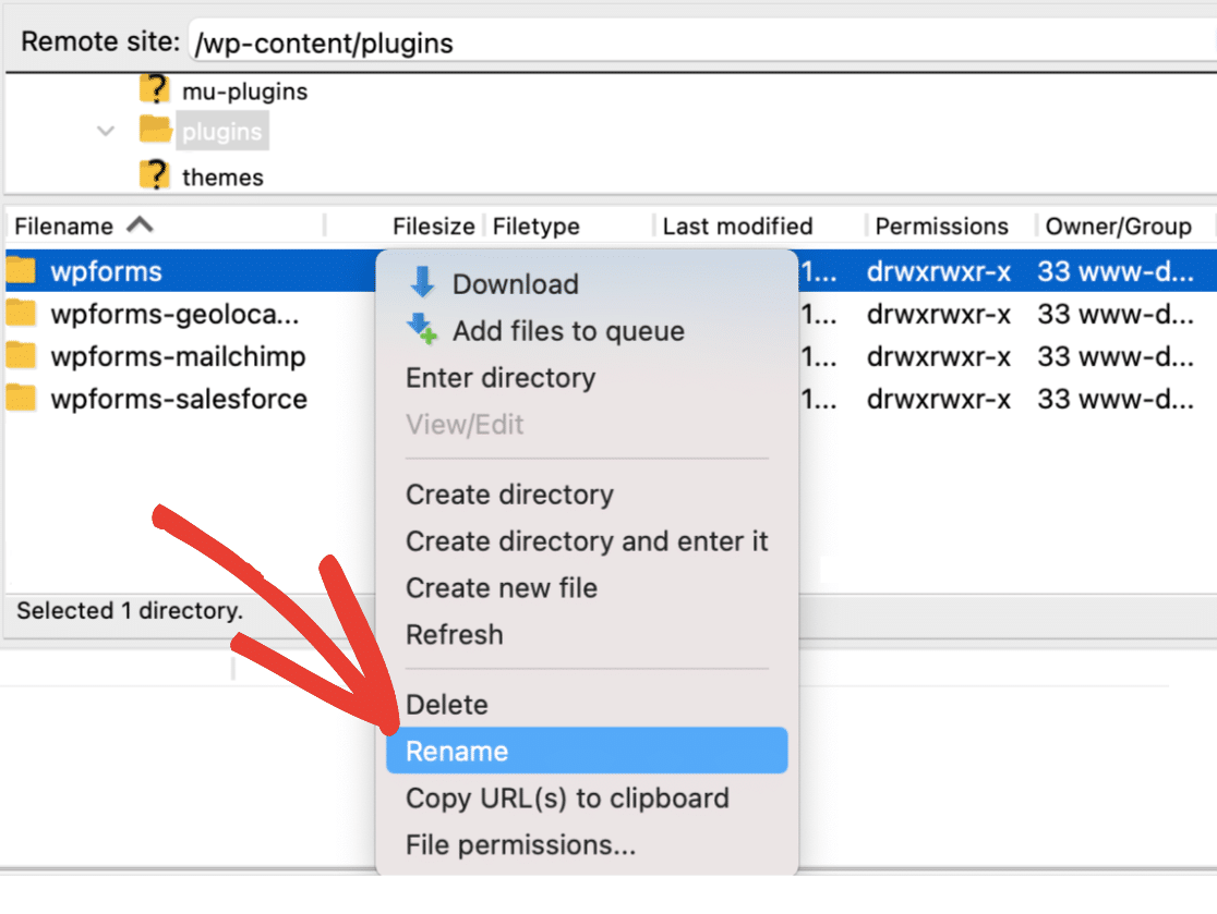 Rename WPForms via FTP