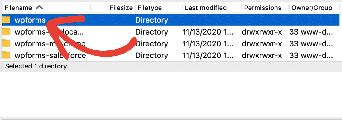 Renamed WPForms plugin via FTP