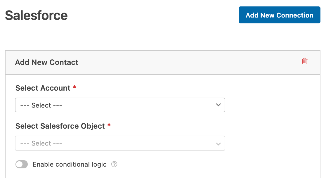 Selecting an account for a new Salesforce connection