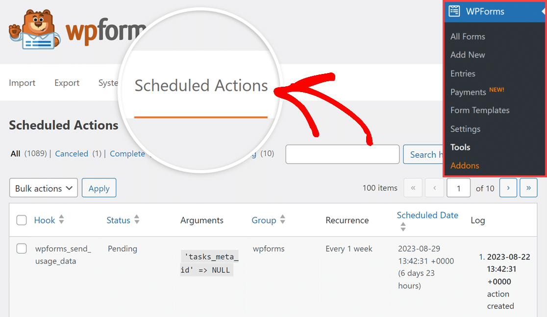 Scheduled actions relocated