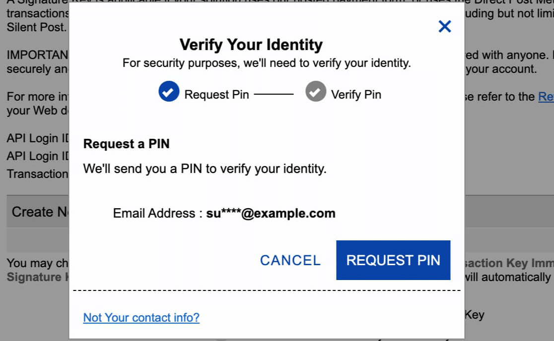 Requesting a pin to verify your identity in Authorize.Net